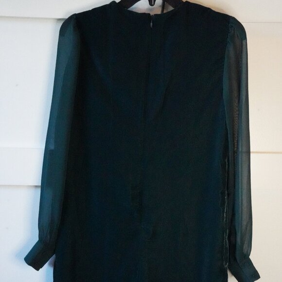 NWT, J. Crew, Velvet Sheer Long Sleeve Shift Mini Dress, Old Forest, Green - Picture 4 of 7